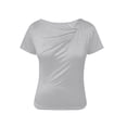 thumbnail image 5 of Women's Asymmetrical Short Sleeve Cowl Neck Blouses Summer Ruched Loose Fit Y2K Casual Beach Going Out Tops Light Gray L, 5 of 6