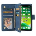 thumbnail image 5 of iPhone 13 Wallet Case, Soft Leather Zipper Magnetic Buckle Horizontal Flip Cover with 5 Card Slots, Blue, 5 of 8