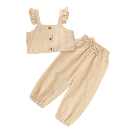 

Kids Baby Girl Clothes Set Sleeveless Ruffle Button Cropped Vest Tracksuits