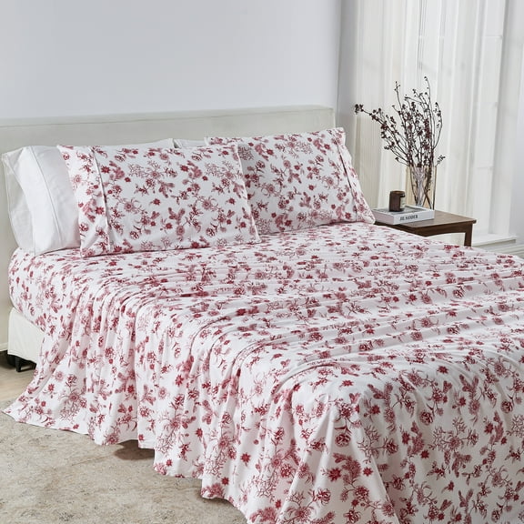Great Bay Home Winter Floral Brushed Microfiber Sheet Set, Full, 4 Pieces