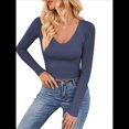 thumbnail image 3 of Camisas de Larga para Mujer, Moda Otoño 2025, Cuello en V, Blusas Básicas, Blusas Ajustadas Y2K. Azul L, 3 of 10
