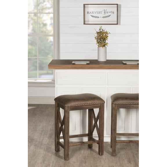 Hillsdale Furniture Willow Bend Stationary Wood Backless Counter Height Stool, Set of 2, Antique Brown Walnut