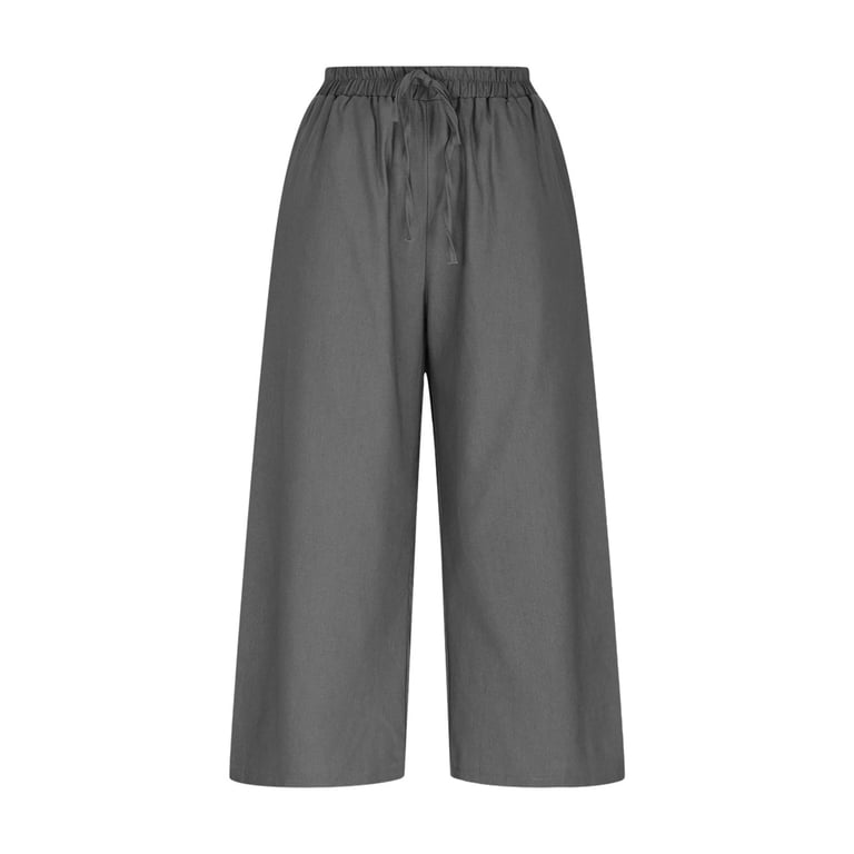 Swuxness Women Solid Color Straight Leg Cropped Pants Stretchy