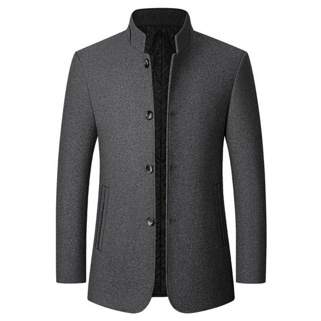 Ceisia Slim Fit Men's Stand-Collar Wool Blend Quilted Coat Gift
