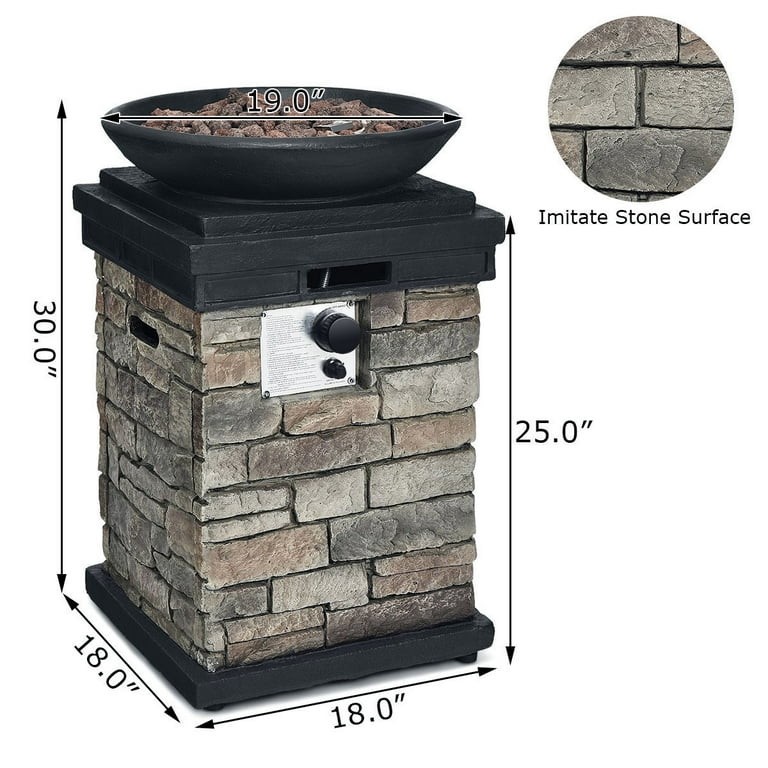 Costway Patio Propane Burning Fire Bowl Column W/ Lava Rocks & Cover 40,000 BTU Costway Patio Propane Burning Fire Bowl Column W/ Lava Rocks & Cover 40,000 BTU