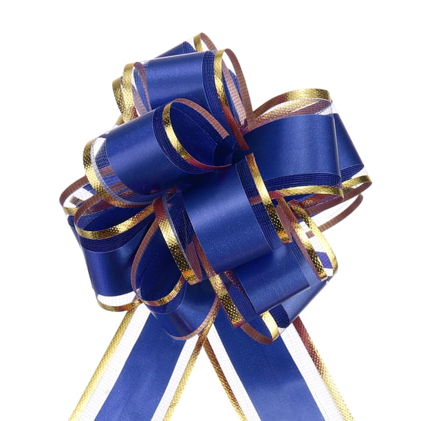 10 piezas de lazo grande de 4 pulgadas con borde dorado, cintas de organza para envolver regalos de coche para Navidad, azul oscuro