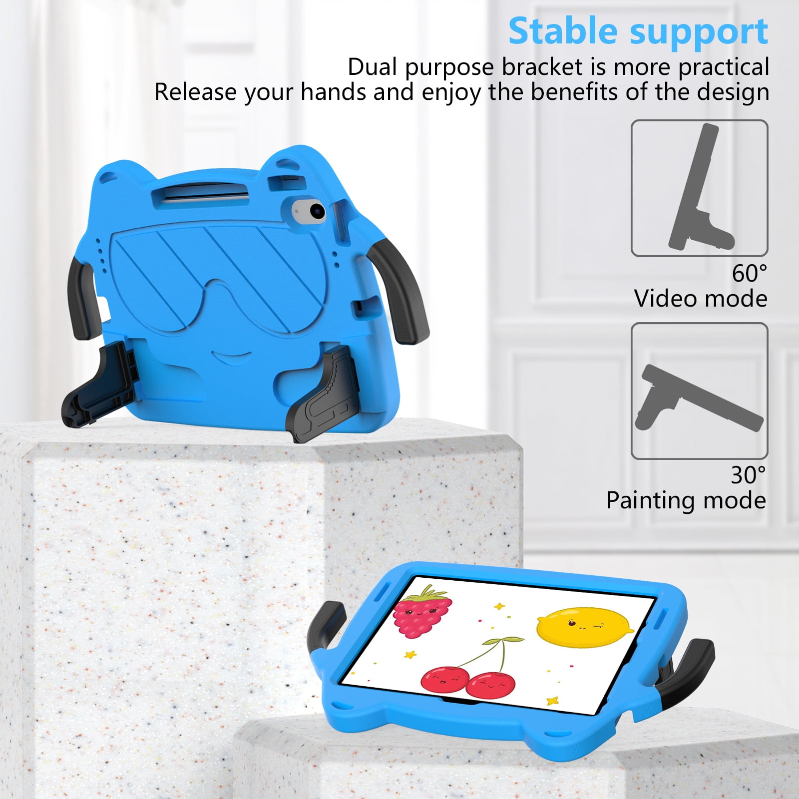 Dteck Cute Kids Case for iPad 10th Generation 10.9 Inch 2022 / iPad Air 5 / iPad Air 4 Silicone Child Proof Boys Girls Case with Built-in Pencil Holder Kickstand Handle Grip for 10.9 Inch iPad,Blue