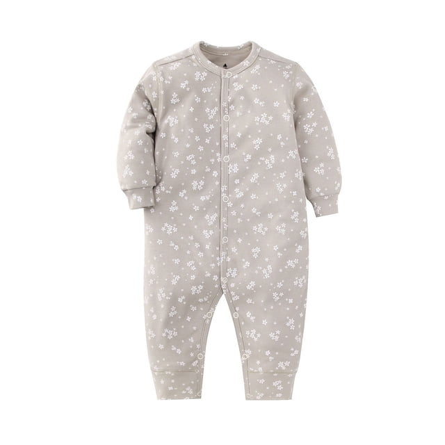 WEIYLL Girls Rompers Long Sleeve Outfits Print Summer Button Henley Grey Toddler Clothes for 12-18 Months