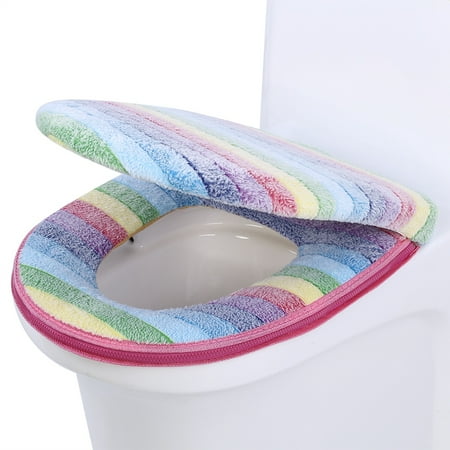 Qiilu Toilet Seat Pad Cover 2pcs Set Warm Soft Coral Velvet Toilet Seat Lid Cover Set Rainbow Color Bathroom Decoration Toilet Seat Lid Cover Walmart Canada
