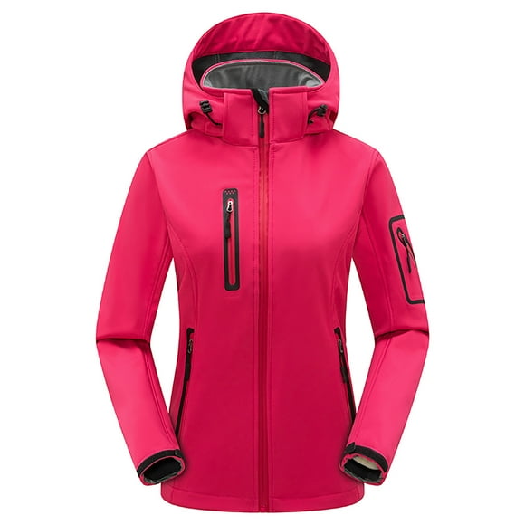 XFYSSS Fashion Women's Solid Color Zipper Pocket Outdoor Soft Shell Fleece Warm Mountaineering Jacket Assault Jacket Long Sleeve Hooded Casual Outwear & Jackets
