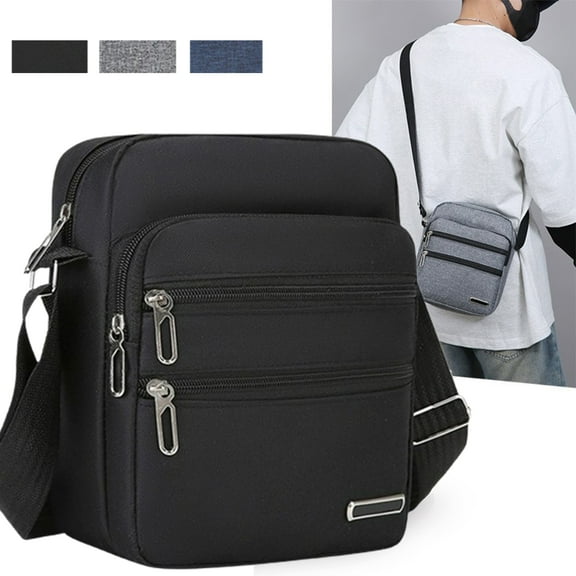 Djiypn Small Crossbody Bag for Men,Oxford Messenger Shoulder Bags Crossbody Satchel Bag Men's Side Bags Over the Shoulder Purse, Black