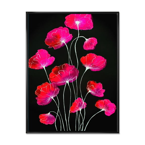 Abstract Red Flower Detail On Black Background III 12 in x 20 in Framed Painting Canvas Art Print, by Designart