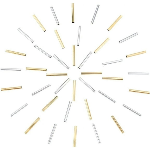 Brass Tube Beads 1" 100pcs 2 Colors Golden/Silver Macrame Spacer Beads with 4mm Large Hole Noodle Tube Beads for DIY DIY Sewing Craft Wall Tree Hanging Plant Holder