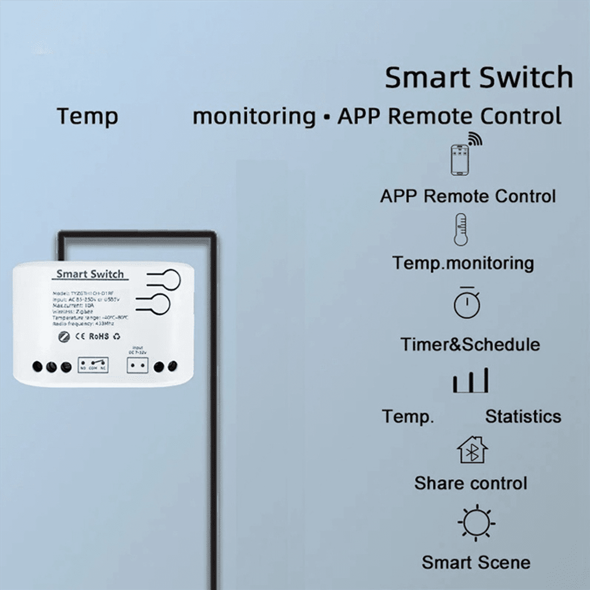 4Pc Tuya Smart Zigbee Switch with Temperature Sensor Passive Dry Contact Zigbee Relay Work with Home Assistant AC85-250V,4 x Smart Switch,White