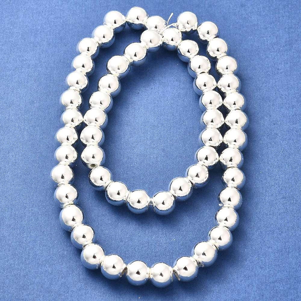 Electroplated Magnetic Hematite Beads Strands Grade AAA Round Silver Plated 8mm Hole: 1.4mm about 56pcs/strand 15.75 inch(40cm)