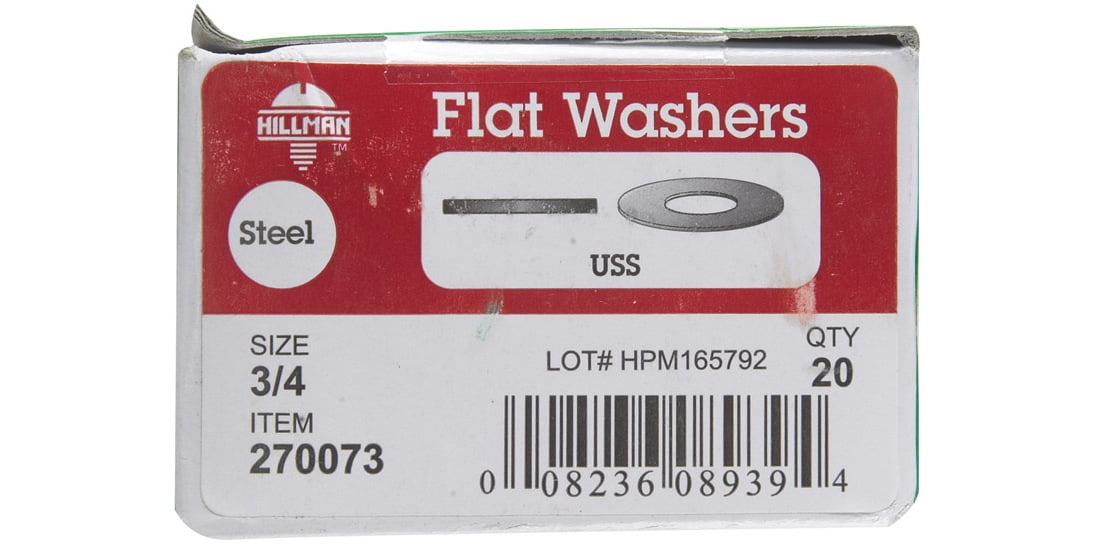 Hillman 7270073 USS Flat Washer Zinc-Plated Steel 3/4" Zinc-Plated