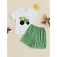 thumbnail image 4 of Baby Toddler Boy Shorts Clothing Set 6 12 18 24 Months 2T 3T 4T Tractor Embroidery Short Sleeve T-shirt Plaid Shorts 2 Pcs Summer Outfit, 4 of 9