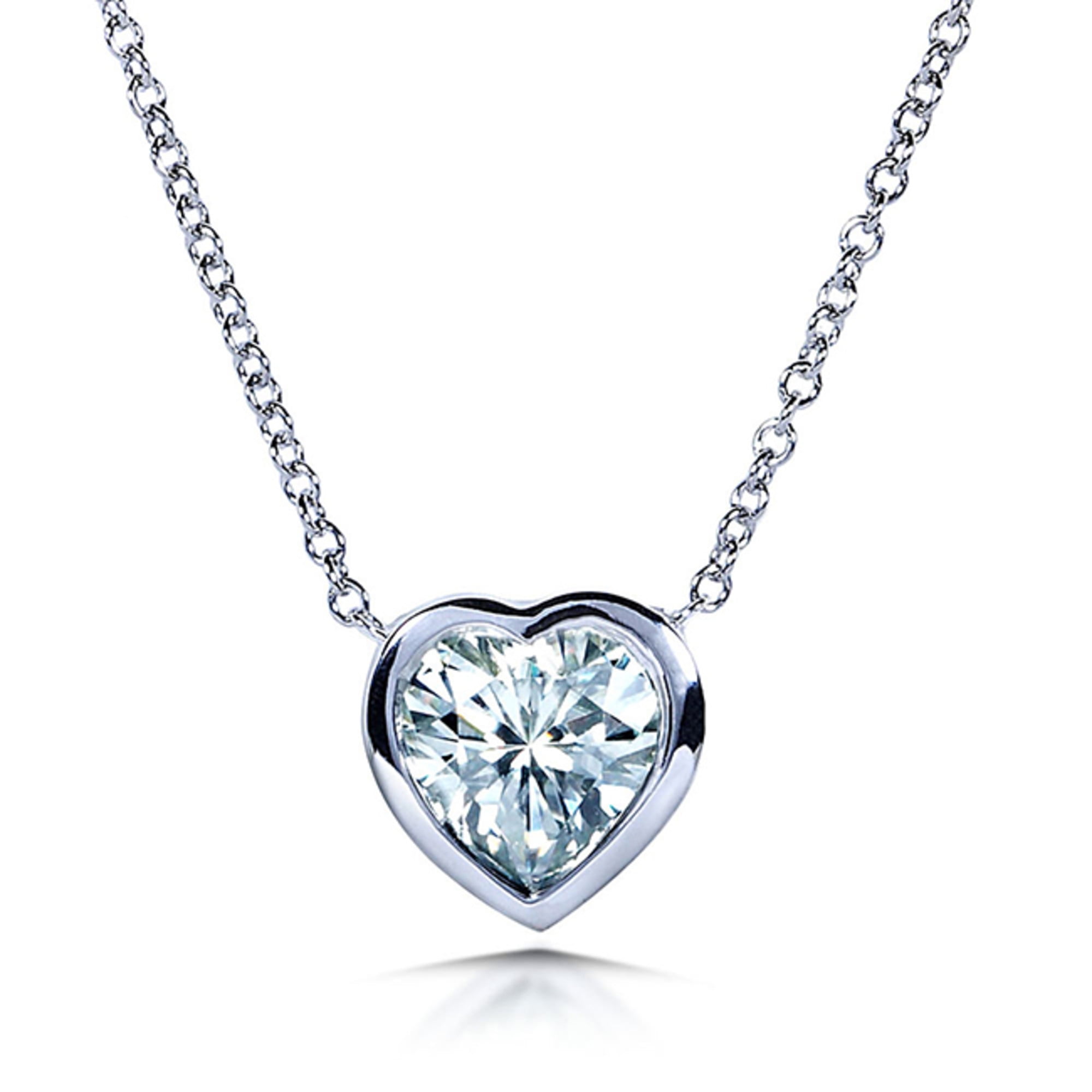 Heart Bezel Moissanite Solitaire Necklace 14K White Gold (16" Chain