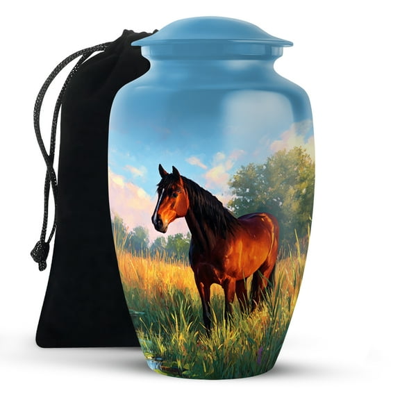 KARYLIZ Horse Cremation Urns for Human Ashes Women & Men - Blue Funeral Urns For Male & Female - Decorative Urn For Mom & Dad - Burial Memorial For Adults