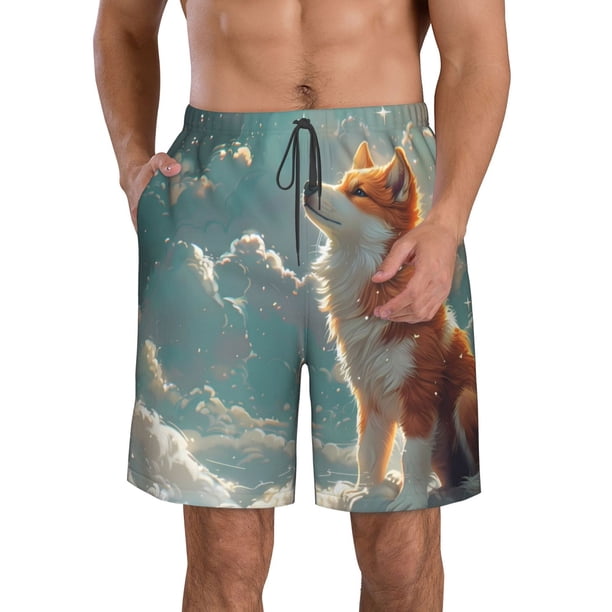 Fotbe Starry Sky Cloud Fox Trajes de Baño Estampados para Hombre, Shorts de Verano de Secado Rápido, Ropa de Playa, Bañadores-X-Large