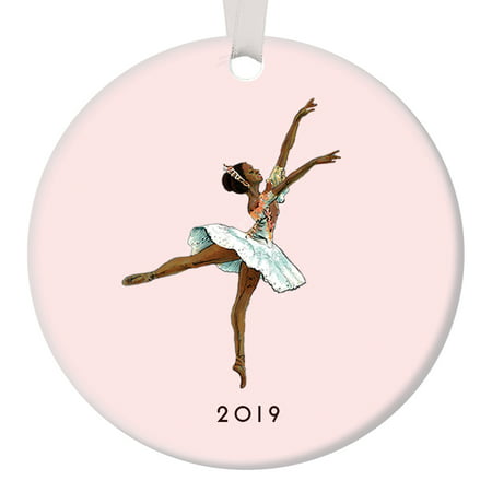 Black Ballerina Ornament 2019, Nutcracker Ballet Sugarplum Fairy Ballet Porcelain Ornament, Dark Skin Ballerina 3