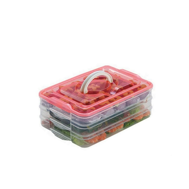 TIAN CHEN Refrigerator Organizer Bin, Plastic Food Storage Containers with Lid, 3-Layer, BPA free, Stackable Food Organizer Keeper for Snack, Vegetables, Meat, Fish, Bacon(red)