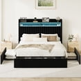 thumbnail image 2 of Amolife Full Bed Frame, Velvet Upholstered Storage Bed with 2 Shelves LED Wingback Headboard, 3 Drawers & USB Ports, Black, 2 of 11