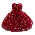 thumbnail image 2 of YONGHS Toddler Baby Girls Snowflake Print Flower Girls Dress Wedding Party Christmas Birthday Gown Burgundy 2-3, 2 of 6