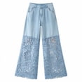 thumbnail image 5 of Zulora Women's High Waisted Wide Leg Denim Jeans Lace Splice Casual Pants with Pockets Zipper, 5 of 9