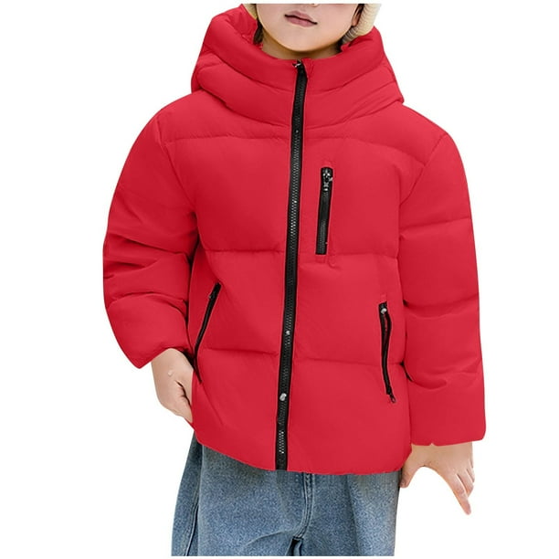 Parkas de manga larga, mismo estilo, chaqueta de invierno para niños y niñas, informal, holgada, gruesa, cálida, chaqueta blanca con capucha de color liso, abrigo de poliéster para niños.