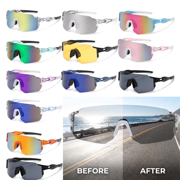FAJHHA Sports Sunglasses, UV400 Photochromic Polarized Safety Glasses, Oversized Wraparound Sport Sunglasses, Cycling Hiking Running Driving Fishing Travel, A