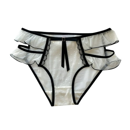Yuhangmm Women s Panties Purely Sexy Lace Underwear For Women Jacquard Mesh Triangle Pants With Hollow Mid Waist Transparent For Girls Underwear Silk Thong plus Size