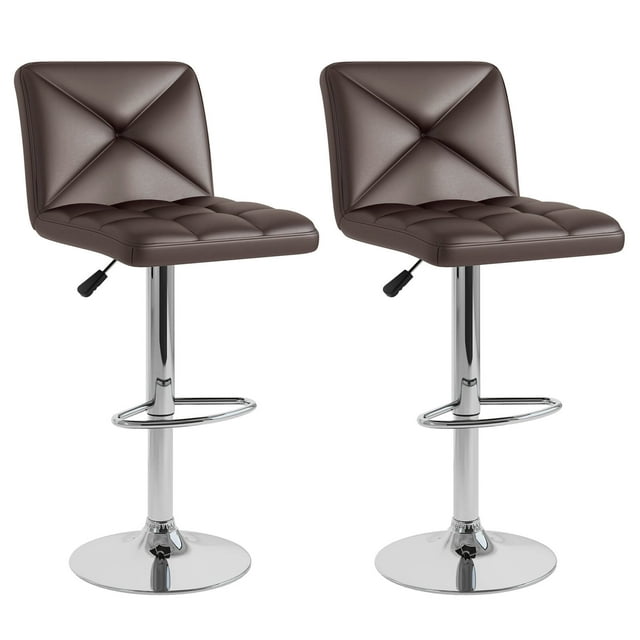 Costway Modern Bar Stools Set of 2 PU Leather Upholstered Swivel Counter Stools with Back Brown