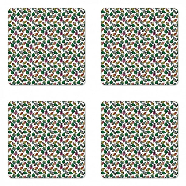 Leaves Coaster Set Of 4 Colorful Abstract Style Leaf Designs Repetitive Pattern On Plain Backdrop Square Hardboard Gloss Coasters Standard Size Multicolor By Ambesonne Walmart Com Walmart Com