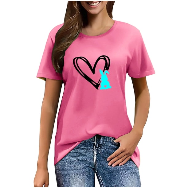 Mujeres Manga Corta de Verano Tops Pascua Impresa Cuello Redondo, Blusa de Moda Casual para la Primavera