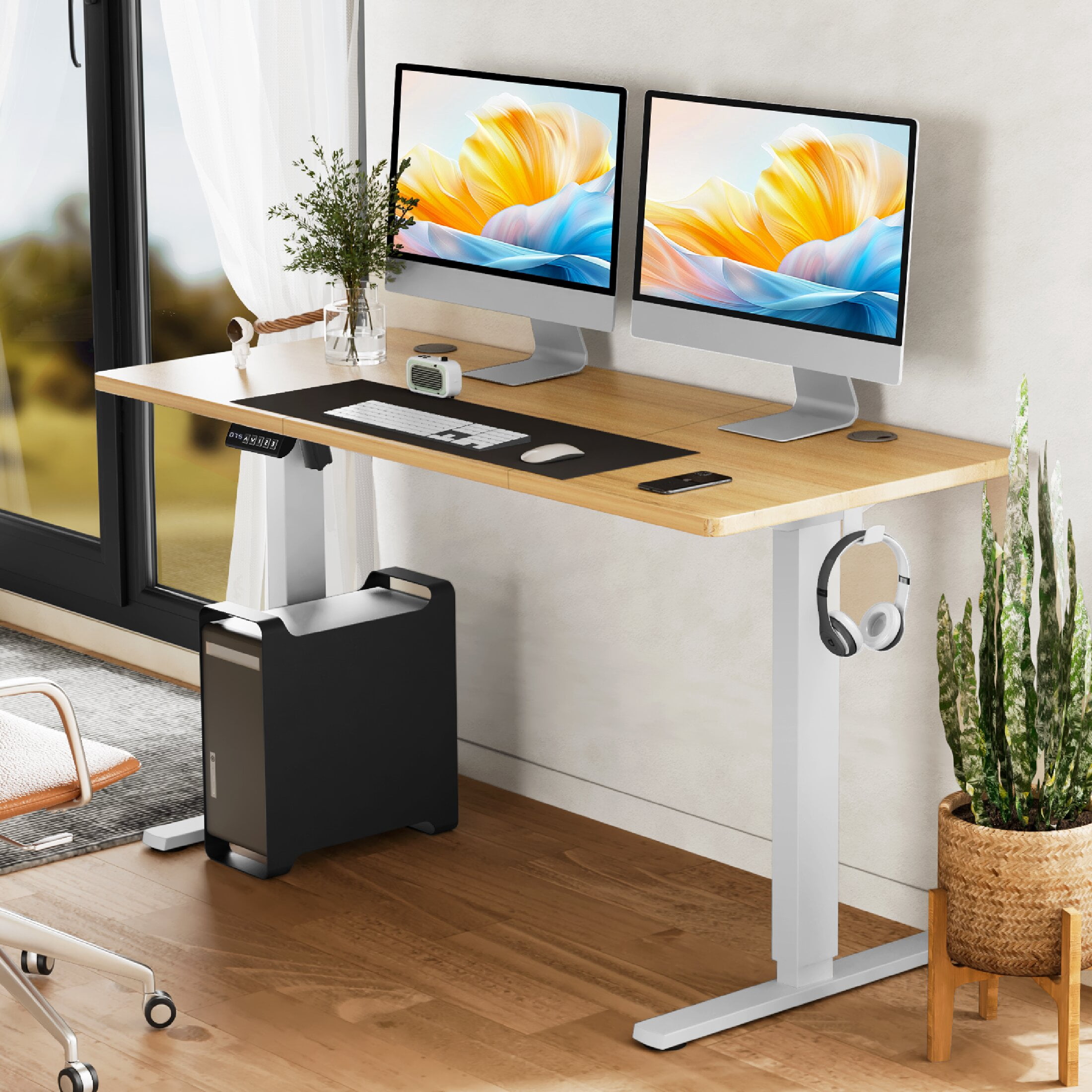 CONCETTA 63x24 inch Adjustable Electric Standing Desk for Adults, Lap Desks, Oak, 1 Count