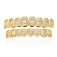 thumbnail image 1 of Hip Hop Iced Out T Square Zircon Tooth Grillz 8/8 for Men Body Piercing Jewelry Gold Plated Cubic Zirconia Teeth Grills Cap Set BLD, 1 of 6