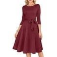 thumbnail image 5 of Women's Cocktail Dress Evening Dress 3/4 Sleeve Solid Color Vintage Wedding Guest Dress for Party Banquet Spring Fall,Wine,L, 5 of 6