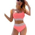 thumbnail image 1 of Conjunto de bikini de 2 piezas con bloques de color para mujer, traje de baño inalámbrico de cintura alta Rosado sandía M Rosado sandía M Xishao ropa, 1 of 2
