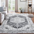 thumbnail image 3 of Tzou Vintage Floral Low Profile Big Area Rug 6x9 for Bedroom Living Room Super Soft Floor Mat, Machine Washable, Grey, 3 of 7