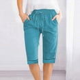 thumbnail image 6 of AherBiu Summer Shorts for Women Knee Length Drawstring High Waisted Cotton Linen Lightweight Lounge Shorts with Pockets, 6 of 7