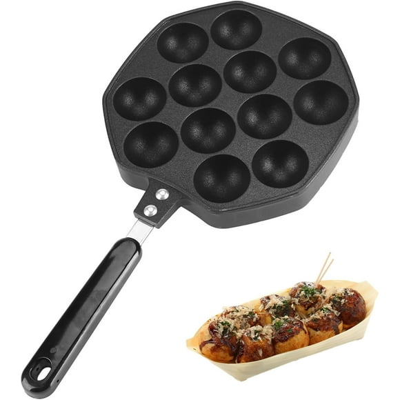 shiyou-Cast Iron Aebleskiver Pan, 12 Cavities Aluminum Ebelskiver Pan Cake Pop Pan Takoyaki Maker for Mini Pancake Mold Danish Stuffed