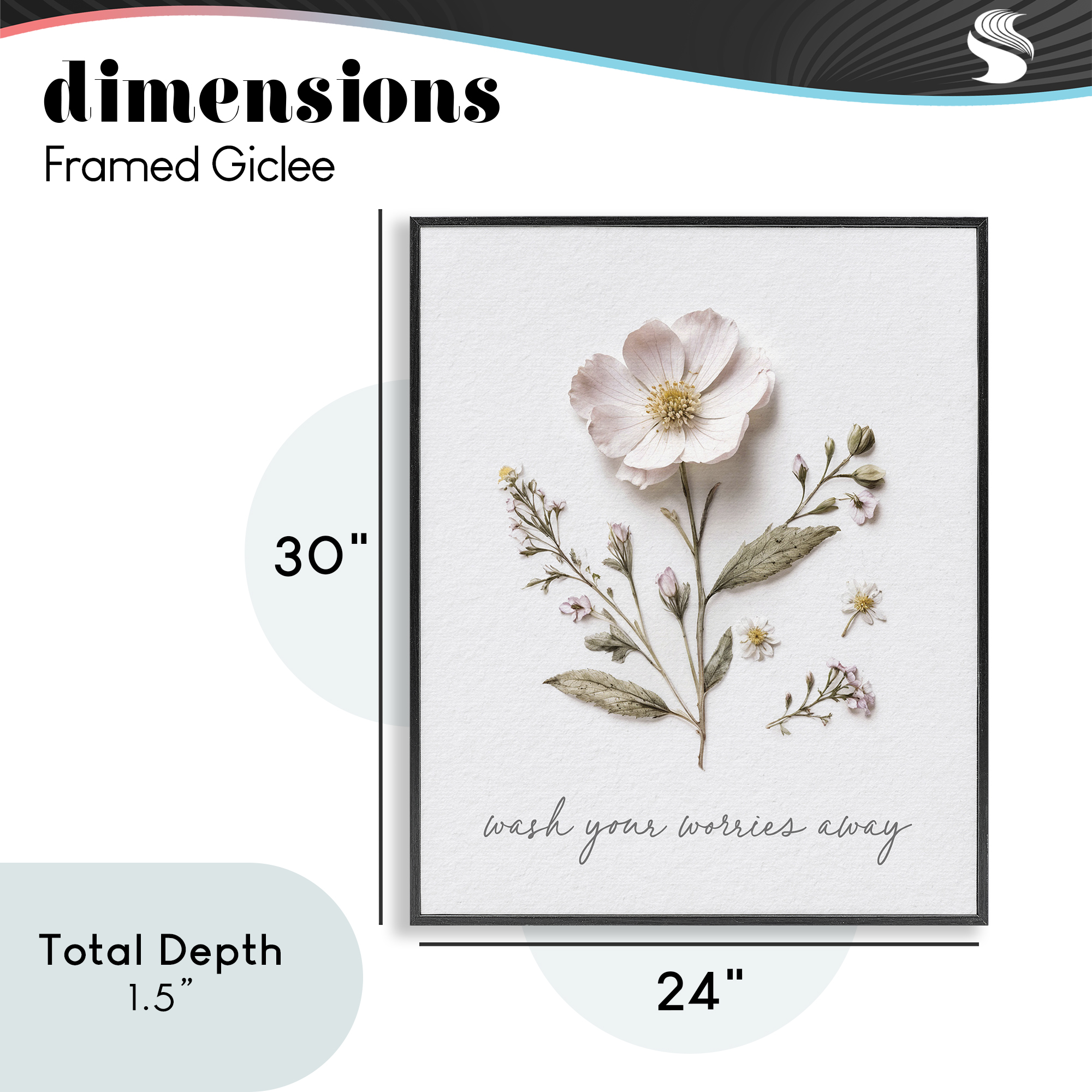 Pressed Flower Wash Worries Away Black Framed Giclee Art, design by Lettered and Lined