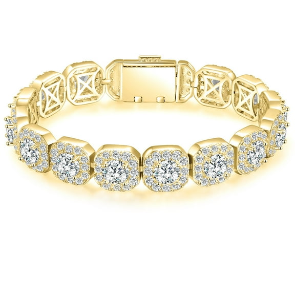 Huge 12MM Tennis Bracelet for Men Women in Eternity Design 18k Gold Yellow Plated Iced Out Cubic Zirconia Lab Simulated Diamond Tennis Wrist Chain Bracelets Hip Hop Jewelry