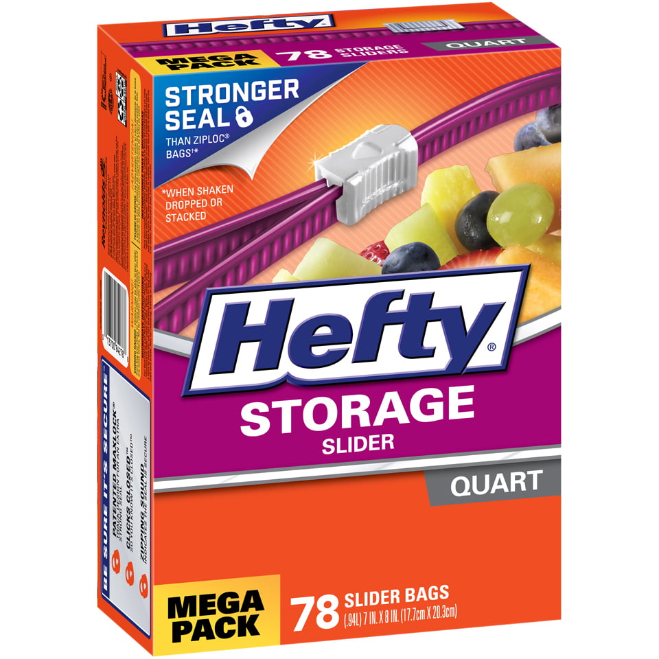 Quart Size New Version 78 Count Hefty Slider Storage Bags 