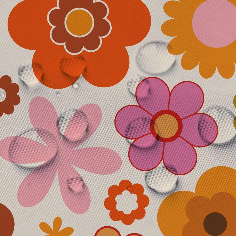 Retro Flowers Shower Curtain, Groovy Brown Orange Sun Flower Vintage 70s Fabric Shower Curtains Set for Bathroom Funky Hippie 1970 Boho Yellow Floral Decoration with Hooks 72 X 72 inch Bath Decor