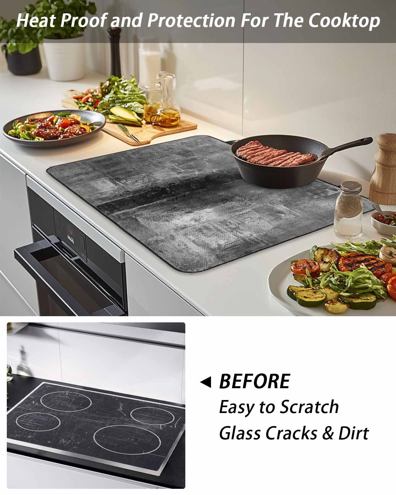Stove Top Covers for Electric Stove, Gray Glass Stovetop Cover Protector, Retro Oil Painting Modern Abstract Art Aesthetics Induction Cooktop Protector Oven Mat for Kitchen Countertop 31"x24"