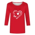 thumbnail image 4 of mihongmao Valentine T Shirt for Women Round Neck Women's Valentine's Day Printed 3/4 Sleeve Fashionable Round Neck Red M, 4 of 4