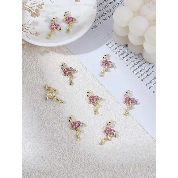 8Pcs Flamingo Charms Alloy Enamel Pendants with Rhinestone Dangle Charms Pendant Decoration for Women DIY Necklace Bracelet Jewelry Making Keychain Purse Decoration 30x16x4mm Hole: 1.4mm Colorful