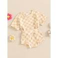 thumbnail image 3 of Bagilaanoe 2pcs Newborn Baby Girl Shorts Set Short Sleeve Checkerboard Print T Shirt Tops + Shorts 6M 12M 18M 24M Infant Casual Summer Clothes, 3 of 7